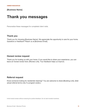 Cleaning business thank-you, honest review and referral messages preview